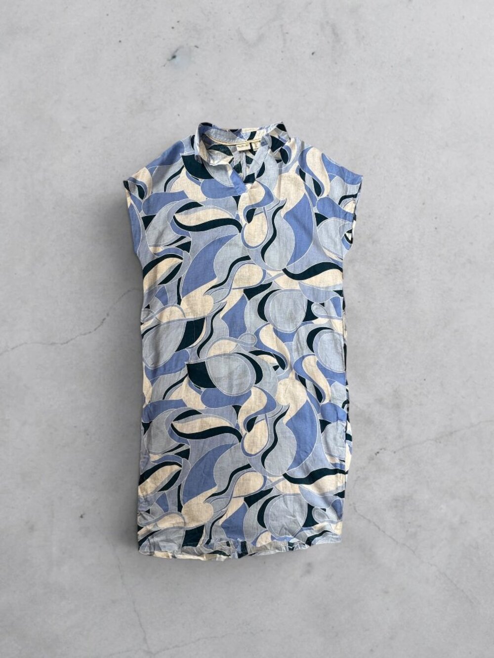 Rachel Zoe Blue Abstract Print Linen Caftan Cover Up Dress Size L